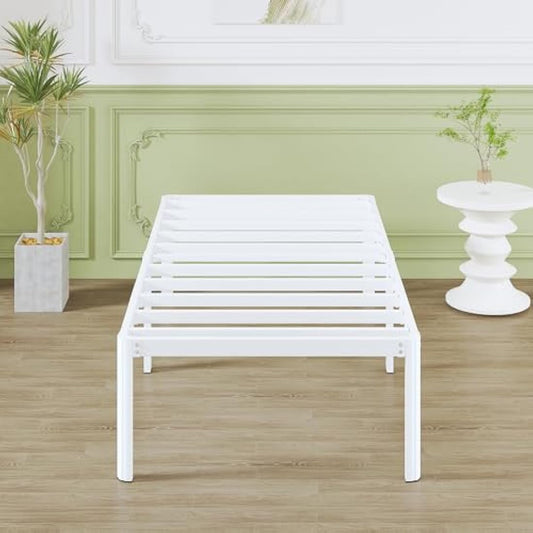 Lutown-Teen 3ft Single Bed Frame 46 cm High with Rounded Corners, Heavy Duty Metal Bed Frames Single with Steel Slats, Ample Storage Underneath, Noise Free, Easy Assembly, White
