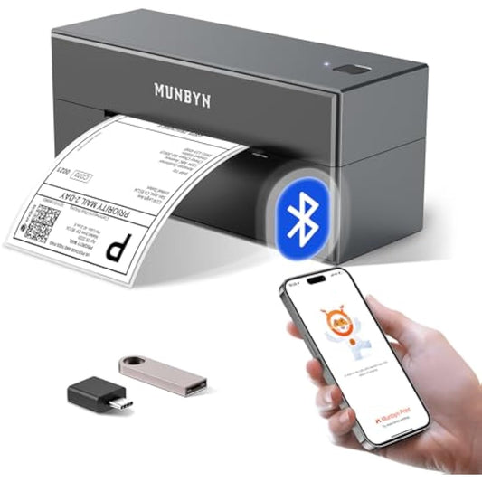 MUNBYN Shipping Label Printer Bluetooth, Postage Thermal Label Printer 4x6 for Business, Compatible with Etsy, Shopify, eBay, Royal Mail, DHL, DPD, Evri, No Ink and Toner, 129B, Grey