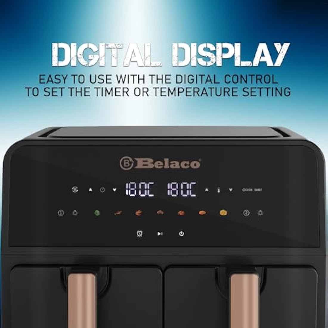 Belaco Air Fryer, 9L Dual Zone, Digital Display, Rapid Air Circulation, Air Fryers, 60 Min Timer, Adjustable Temperature, Dishwasher Safe Basket BEL-AF-03 Smart Finish
