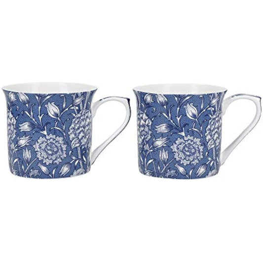 V&A Coffee and Tea Mugs, Porcelain Bone China Mug, William Morris Wild Tulip Design, 300ml, Set of 2, Gift Boxed
