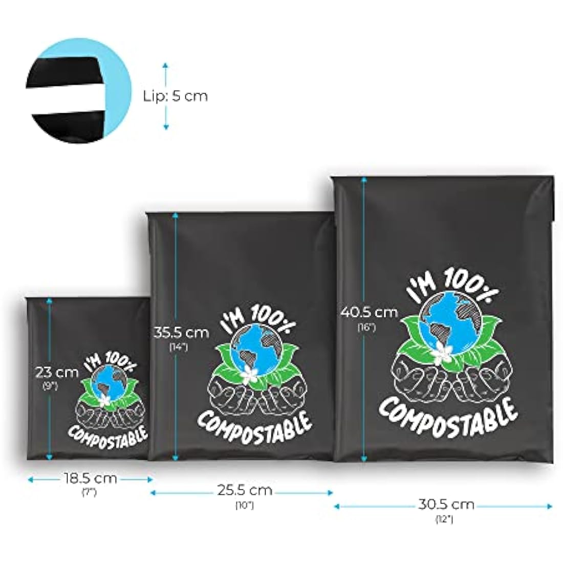 Compostable Mailing Bags,Biodegradable Mailing Bags,Eco Friendly Mailers 12 x 16" (30.5 x 40.5 cm) |10PK|