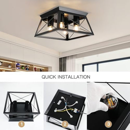 FORCOSO 4-Light Ceiling Lights - Black Industrial Ceiling Light E27 Modern Flush Mount Ceiling Lamp LED Metal Vintage Ceiling Light Fixture for Living Room Bedroom Kitchen - NO Bulb