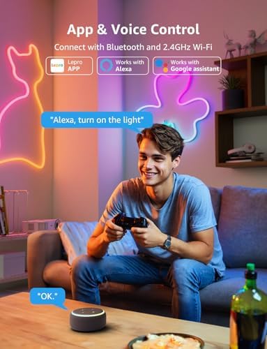 Lepro N1 AI Smart Rainbow Neon Light Strip 3M, 96 LEDs/M, Work with Alexa, Google Home, Music Sync, AI Lighting Design Assistant, IP65 Rope Light, MagicColor LED Light, App & Voice Control, No Remote