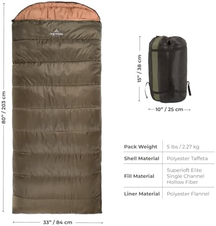 Teton Sports Celsius Regular -18˚C / 0˚F Flannel Lined Sleeping Bag (203 x 84 cm)