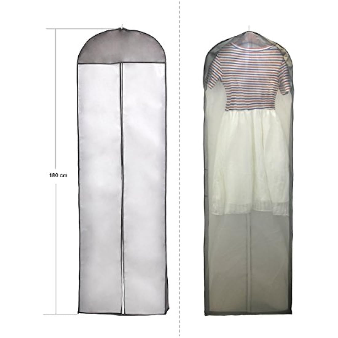 TUKA 71" Breathable Garment Cover High Quality, 180 x 58 cm Wedding Gown Dress Clothes Bag, for Wedding Dress evening dress, suit coat, long clothes. Long Zip. White with Black Cover TKB1005 Black