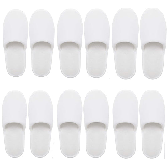 Bkrdty Disposable Slippers 6 Pairs Hotel Slippers Closed Toe Disposable Spa Slippers Fluffy Coral Fleece White Disposable Slippers for Hotel Travel