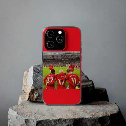 Chic Manchester United Mainoo Garnach Hojlund Soft Phone Case presented against a stylish backdrop, embodying football passion and team pride.