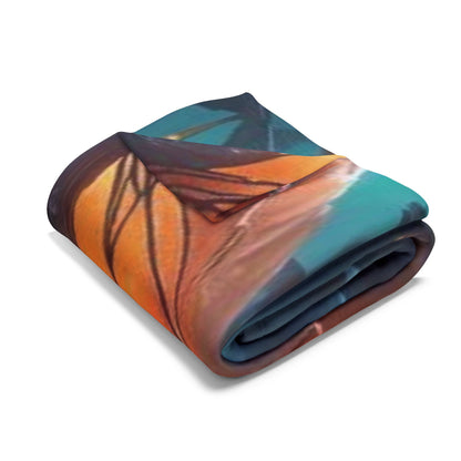 Decorative and Warm Halloween Spooky Arctic Fleece Blanket folded neatly, displaying the rich colours and intricate designs suitable for a luxurious Halloween setting.