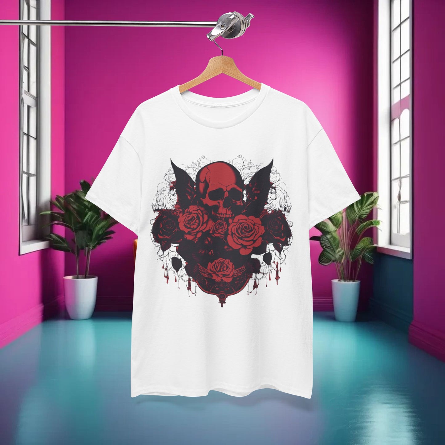 Skulls and Roses Cotton Tee, Unisex Graphic Shirt, 7 color choice