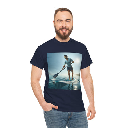 Delightfull Paddle Board Adventure T-Shirt featuring an enchanting paddleboarding scene, designed for water sports enthusiasts by Dazzling Dreams Studio.