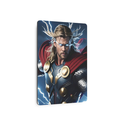 Marvel Thor Metal Art Poster featuring a close-up of Thor with a dramatic matte aluminium finish, perfect for upscale wall décor in any modern space.