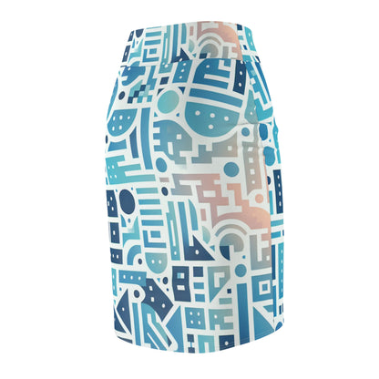 Close-up of the Elara Sinclair Pastel Blue Pencil Skirt from Dazzling Dreams Studio highlighting its luxurious fabric and refined fit, perfect for chic styling.