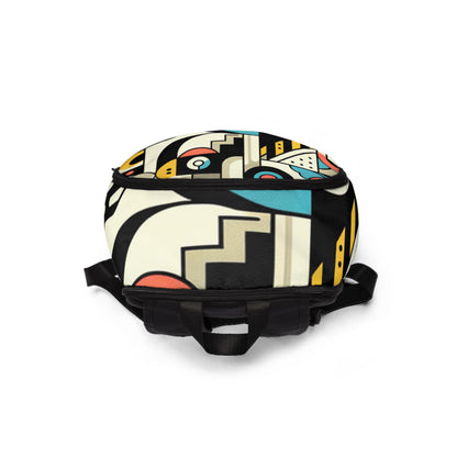 Trendy Abstract Cartoon Motif Backpack by Dazzling Dreams Studio featuring vibrant pop art design, whimsical cartoon motifs and durable materials, perfect for stylish urban explorers.