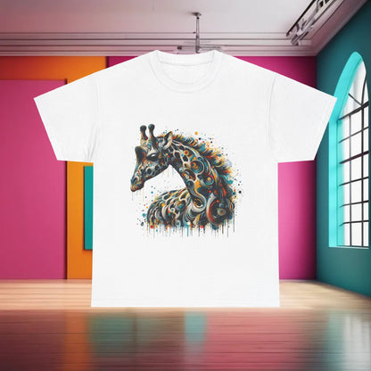 Fantasy Art Giraffe Graphic T-Shirt Urban Streetwear Unisex Cotton showcased in a stylish setting, featuring an artistic giraffe design that exudes unique charm.