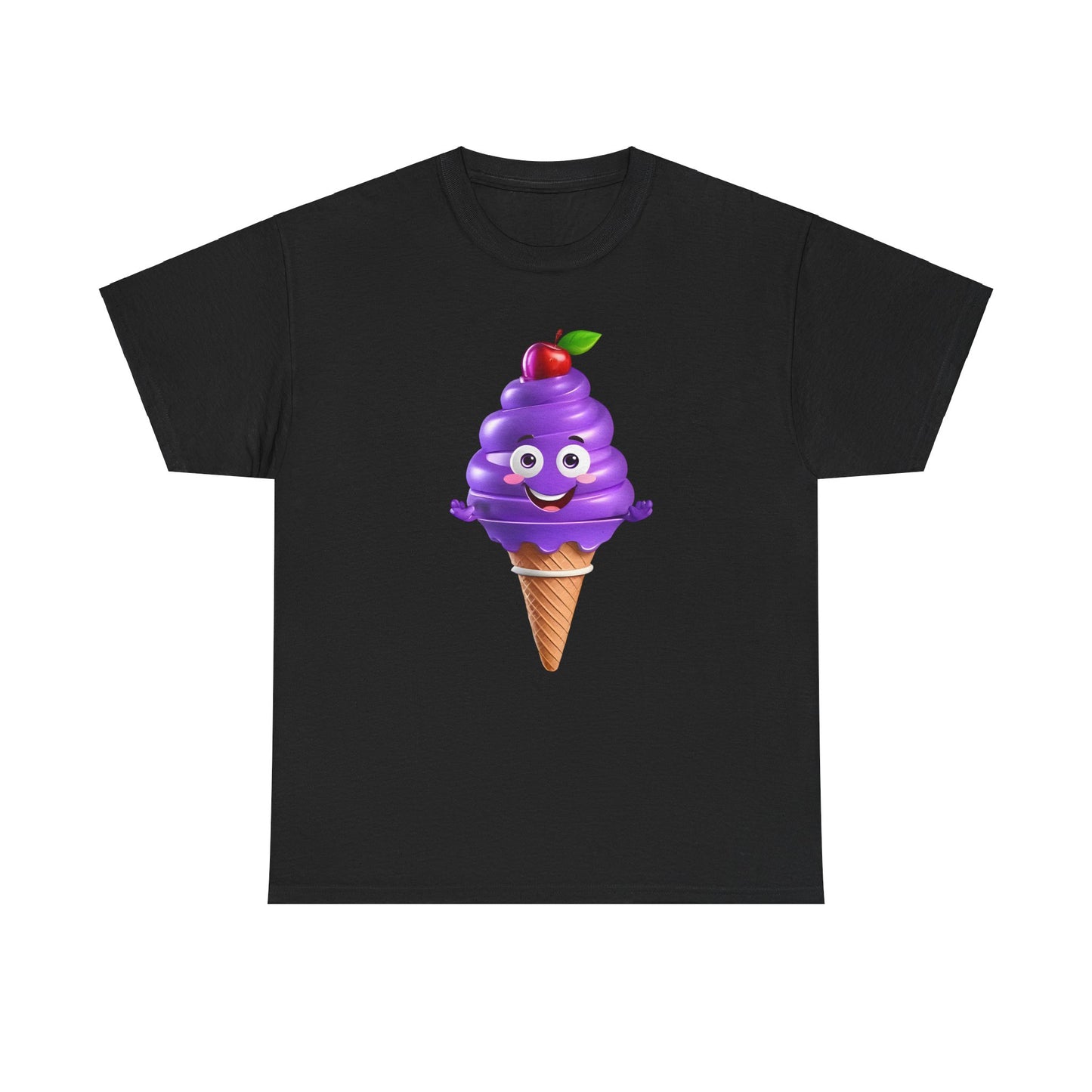 Scoop of Joy: Cartoon Ice Cream Cone Character Tee Unisex Cotton Graphic T Shirt