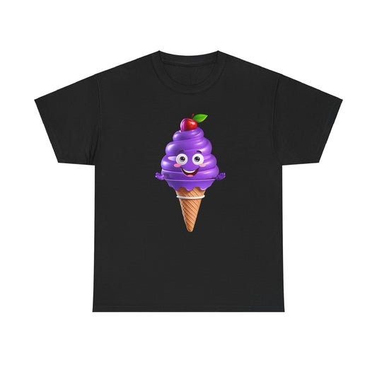 Scoop of Joy: Cartoon Ice Cream Cone Character Tee Unisex Cotton Graphic T Shirt