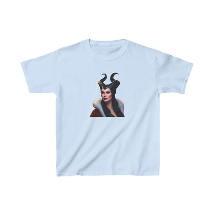 Maleficent Kids Tee in light blue, featuring a stunning image of the iconic Disney villain Maleficent, captivating and perfect for children's casual wear.