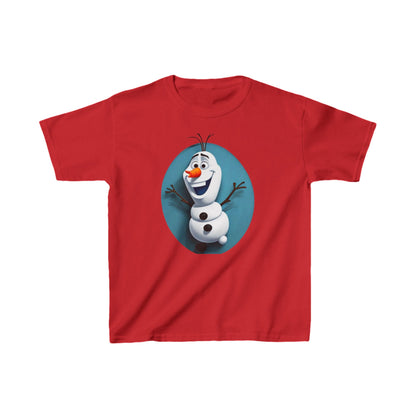 Chic Kids Cute Frozen Olaf T-shirt made with premium heavy cotton, displaying the charming Olaf character, perfect for everyday adventures and play.