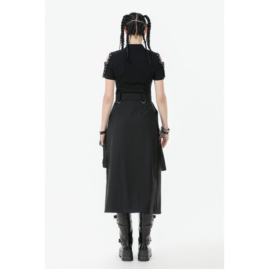 Dark in Love Layered Goth Skirt with Chain Belt, Size 62-92cm, Black Victorian Punk Chic