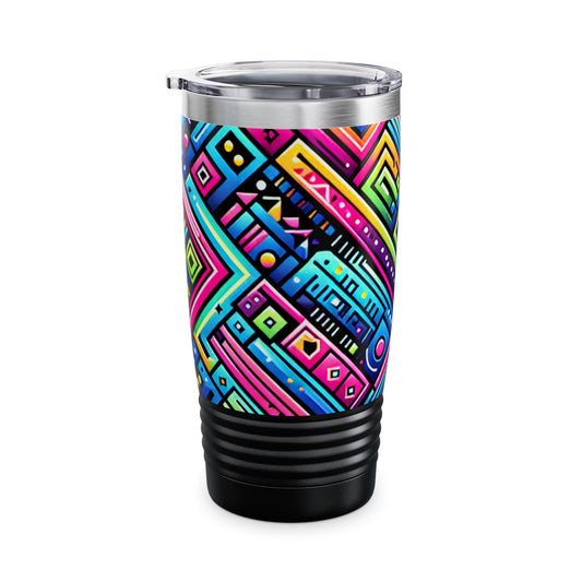 Neon Verve Mirage - 20 oz Drinks Tumbler Travel Flask featuring a clear push-on lid and ribbed bottom for easy sipping on-the-go.