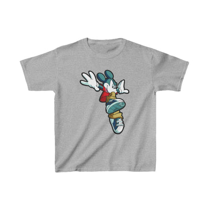 Unisex Kids Mickey Mouse Cotton T Shirt Tee in grey, elegantly featuring a modern illustration of Mickey Mouse, ideal for stylish children's attire.
