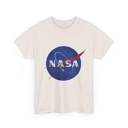 Front view of Urban NASA Logo Graphic T-Shirt in 100% Cotton - Unisex Casual Wear for Street Style Enthusiasts, displaying a vibrant NASA logo against a clean off-white backdrop.