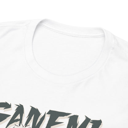 Close-up view of the luxurious collar of the Sanemi Shinazugawa T-shirt, illustrating premium fabric and meticulous craftsmanship.