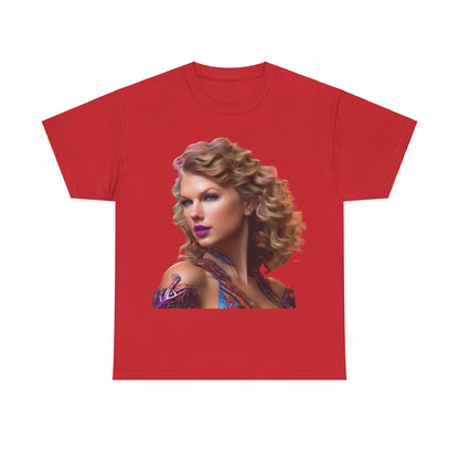 Swifties psychedelic Taylor Swift Heavy Cotton Tee in red colour with an eye-catching print of Taylor Swift, perfect for expressing your fandom.