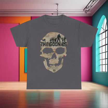 Chic The Goonies Graphic T-Shirt showcasing a unique skull print, ideal for those who cherish classic films and seek comfort.