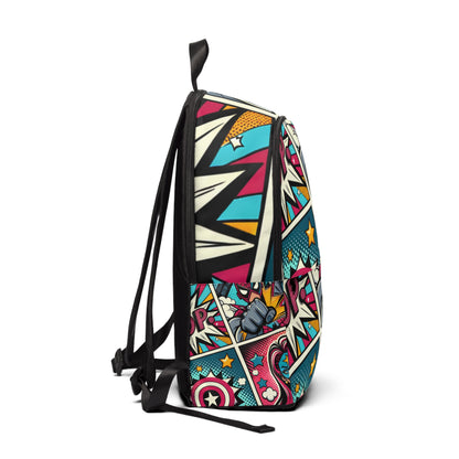 Close-up view of the Vibrant Pop Art Cartoon Backpack featuring vivid colours and engaging patterns by Dazzling Dreams Studio.