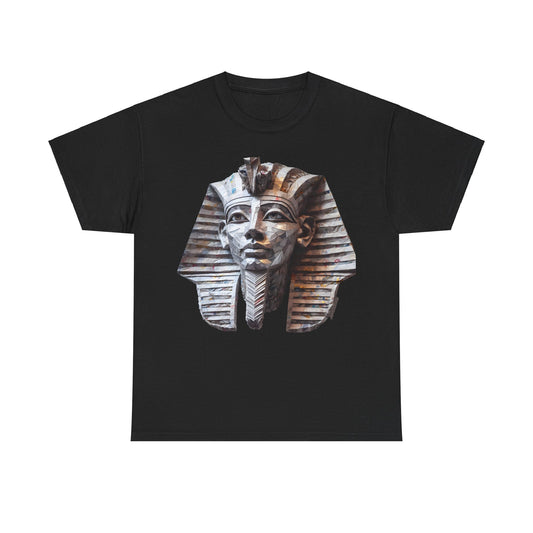 Pharaoh’s Gaze Unisex Graphic Tee in black, crafted from premium cotton, showcasing an elegant graphic art portrayal of an Egyptian pharaoh.