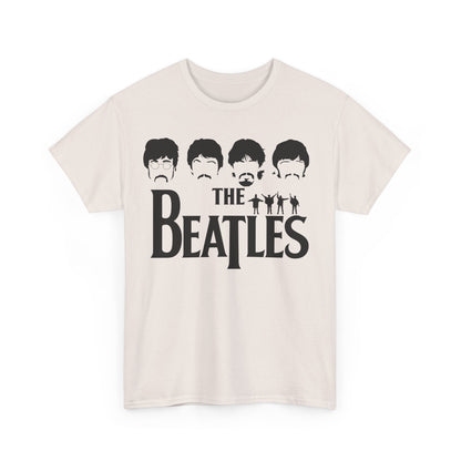 Front view of The Beatles Unisex Graphic Cotton T-Shirt displaying the famous Abbey Road motif, tailored for discerning fans of vintage music aesthetics.