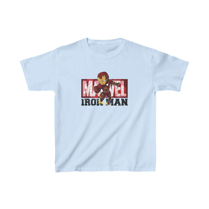 Unisex Kids Iron Man Movie Cotton T Shirt Tee in light blue, showcasing an eye-catching Iron Man graphic, blending elegance with playful charm.