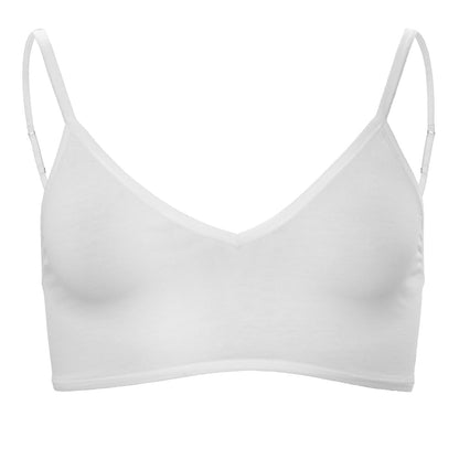 Close-up of the luxury organic cotton bralette detailing, featuring a sophisticated V-neckline and premium stitching, designed for superior comfort.