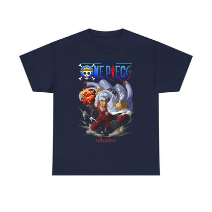 Refined navy One Piece Akainu t-shirt featuring a bold illustration of the iconic character Akainu, accentuated by vibrant design elements, capturing the essence of adventure from the beloved anime.