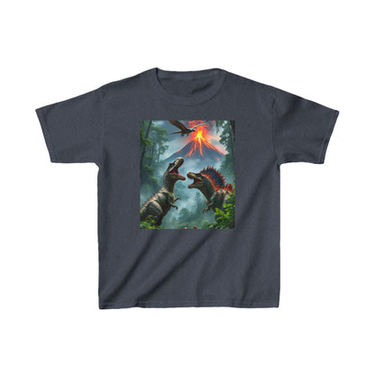 Kids Dinosaur Heavy Cotton Tee in vibrant blue, showcasing adventurous style and premium comfort for young dinosaur lovers.