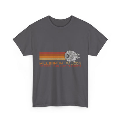 Artistic front view of the Millenium Falcon Abstract Art Graphic T-Shirt, displaying the famous spaceship with a trendy colour palette.