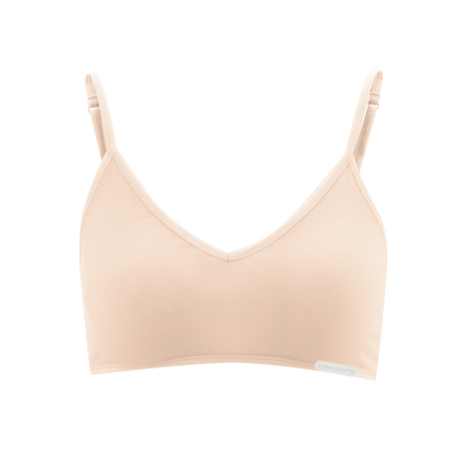 Display of Luxury Organic Cotton Spaghetti Strap Bralette in various angles, showcasing its chic and minimalist design for modern lingerie.