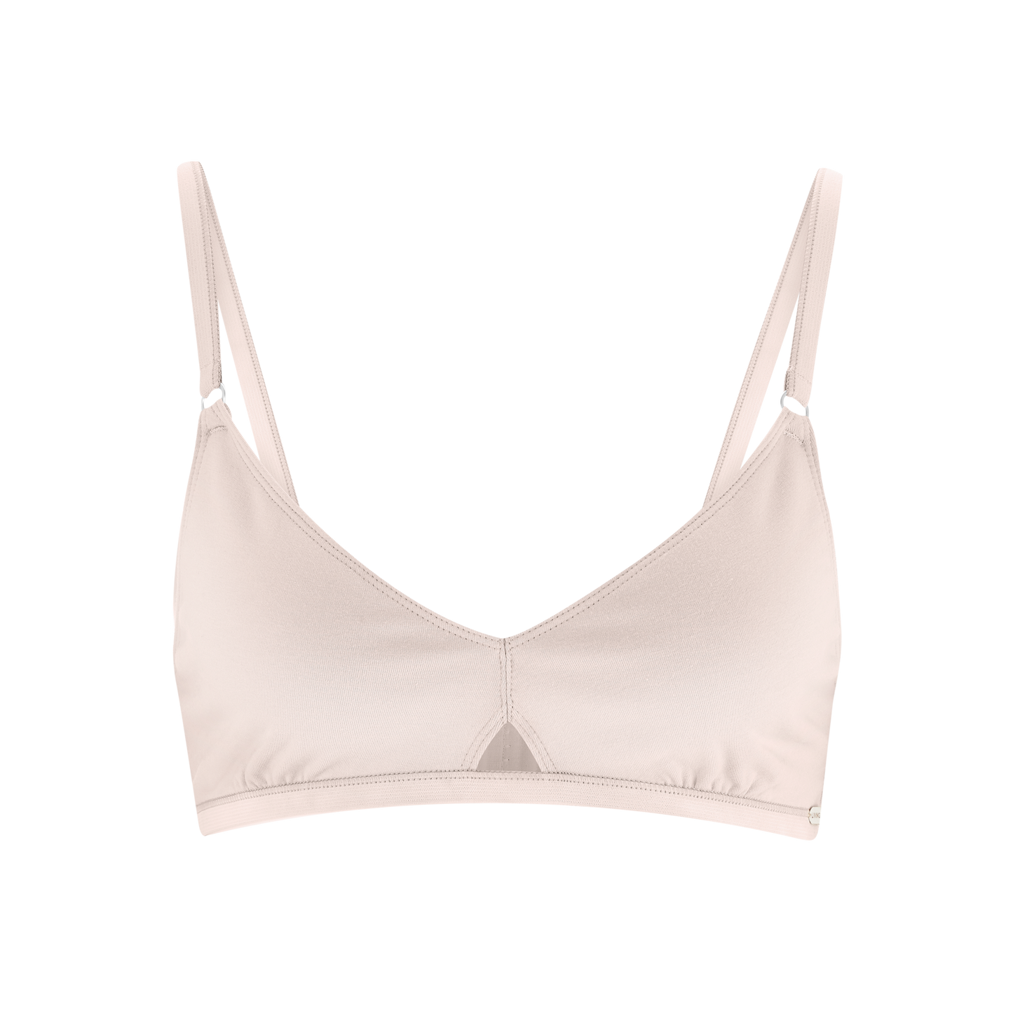 Elegant display of luxury organic cotton triangle bralette highlighting the elasticated underbust band and one size fits most design.