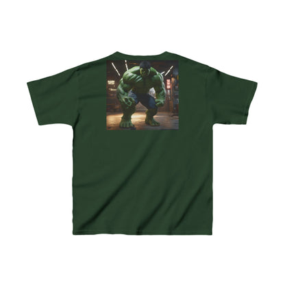 Kids Incredible Hulk Heavy Duty T-Shirt in Deep Green - Featuring a striking Hulk print on the back, ideal for aspiring superheroes.