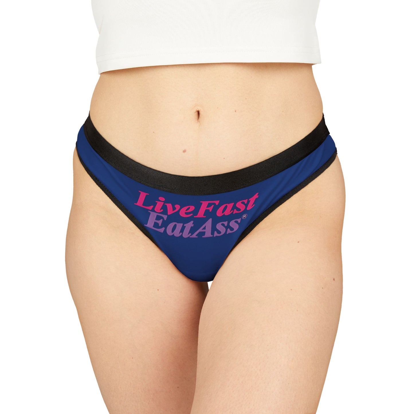 WOMEN'S CHEEKY THONG PANTIES WITH "LIVE FAST EAT A$$" GRAPHICS - SEXY & NAUGHTY!