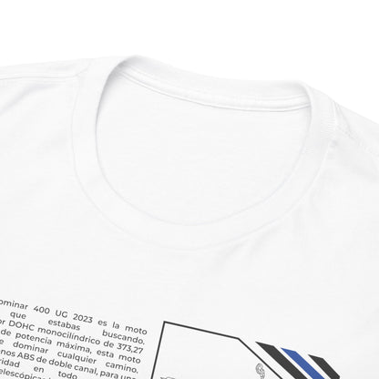 Close-up view of the soft white cotton fabric and crew neck design of the Stylish Dominar 400 Men's T-Shirt, showcasing intricate detailing for a luxurious appeal.