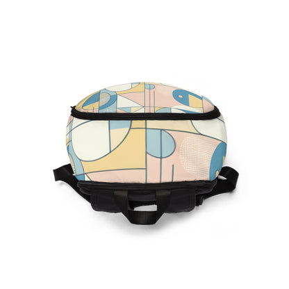 Versatile geometric backpack in soothing colours from Dazzling Dreams Studio, ideal accessory for students and professionals seeking elegance.