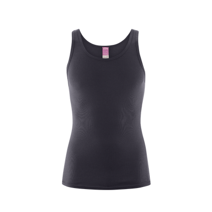 Stylish men's organic cotton ribbed vest displayed on a mannequin, highlighting the elegant round neck and seamless design.