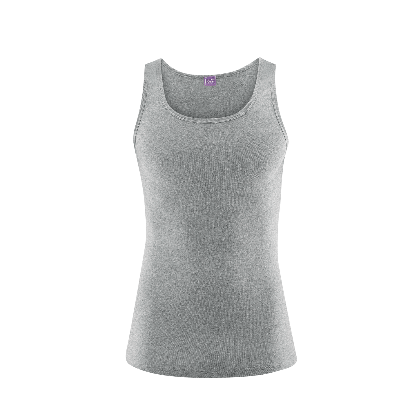 Luxury organic cotton ribbed vest showcasing fine trim and round neck design for men, available in sizes S to XL.