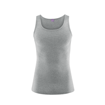 Luxury organic cotton ribbed vest showcasing fine trim and round neck design for men, available in sizes S to XL.
