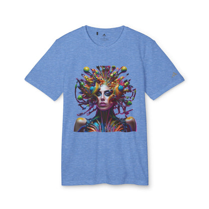 Adidas Unisex Halloween Lady of Pop T-shirt in a light blue shade, showcasing a bold and artistic design.