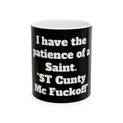 Funny Inappropriate Slogan Ceramic Mug featuring a bold statement, perfect for cheeky coffee lovers and adding a humorous touch to any luxury coffee collection.