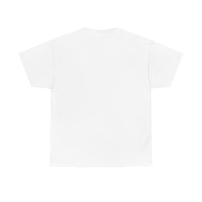 Refined plain white men's T-shirt, offering a minimalistic backdrop to highlight the striking gas mask graphic and explosive theme, perfect for casual luxury.