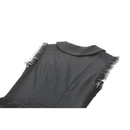 Model featuring the Dark In Love Gwendolyn Mini Dress, exhibiting a chic gothic look suitable for special occasions and dark tea parties.